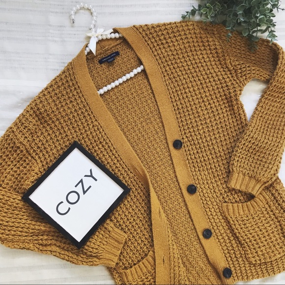 mustard waffle knit cardigan